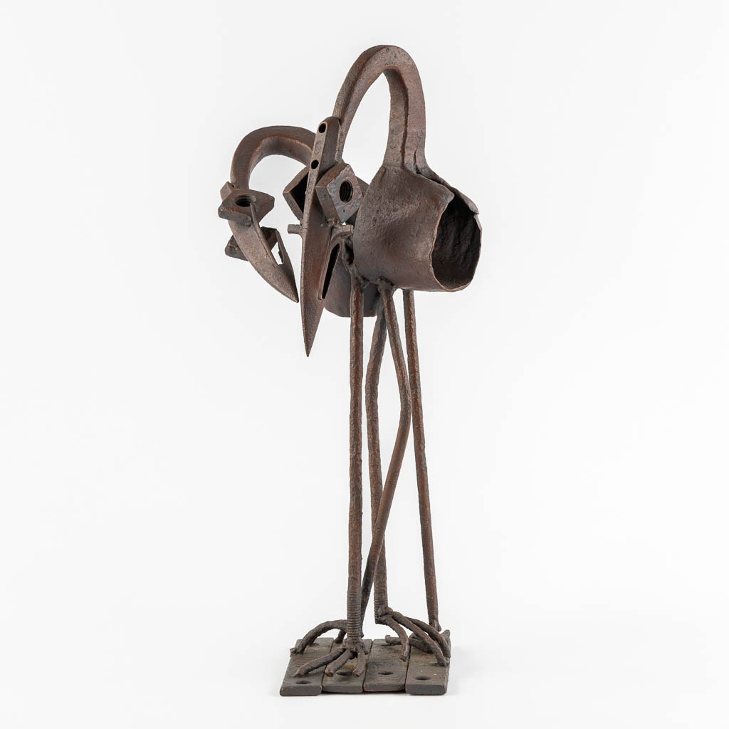 A wrought iron sculpture depicting two birds, monogrammed CD, 1973. (H:55 cm)