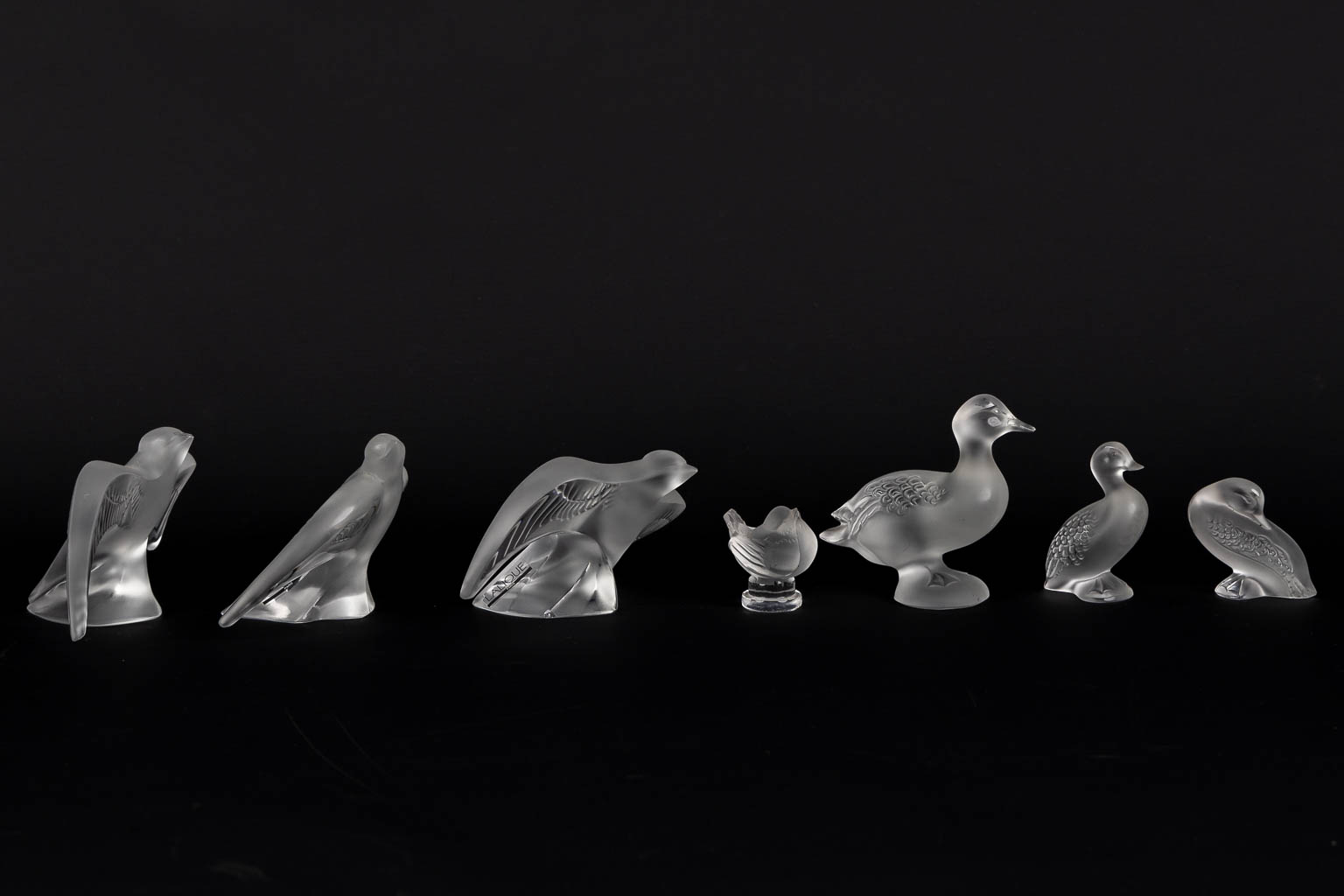 Lalique France, 11 vogels en eenden, kristal. (W:14,5 x H:8,5 cm)