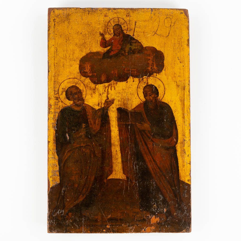 An Antique Eastern European Icon, Peter and Paul, panel. (W:27 x H:42 cm)