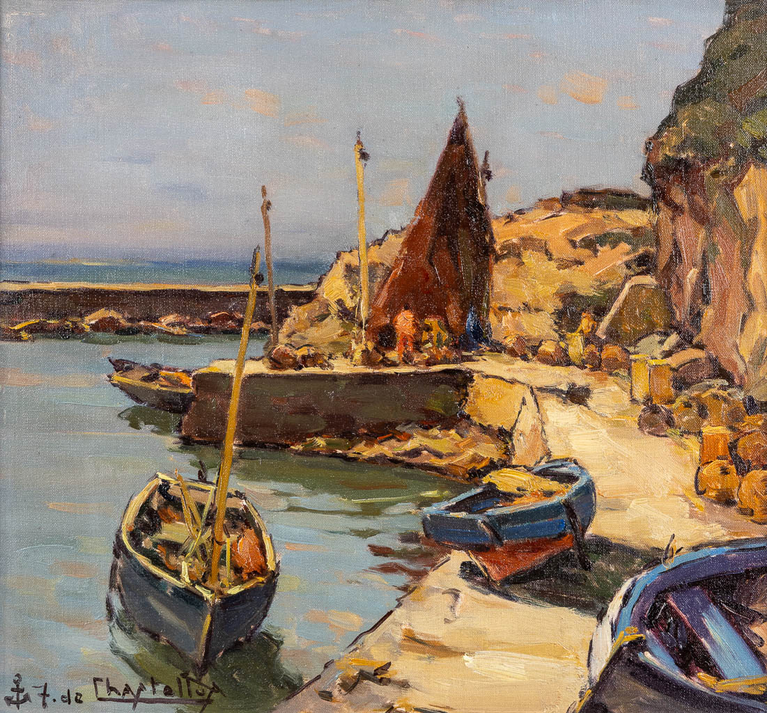 Jacques DE CHASTELLUS (1894-1957) 'Petit port de Reztre, Point du Raz, Bretagne'. (W:59 x H:55 cm)