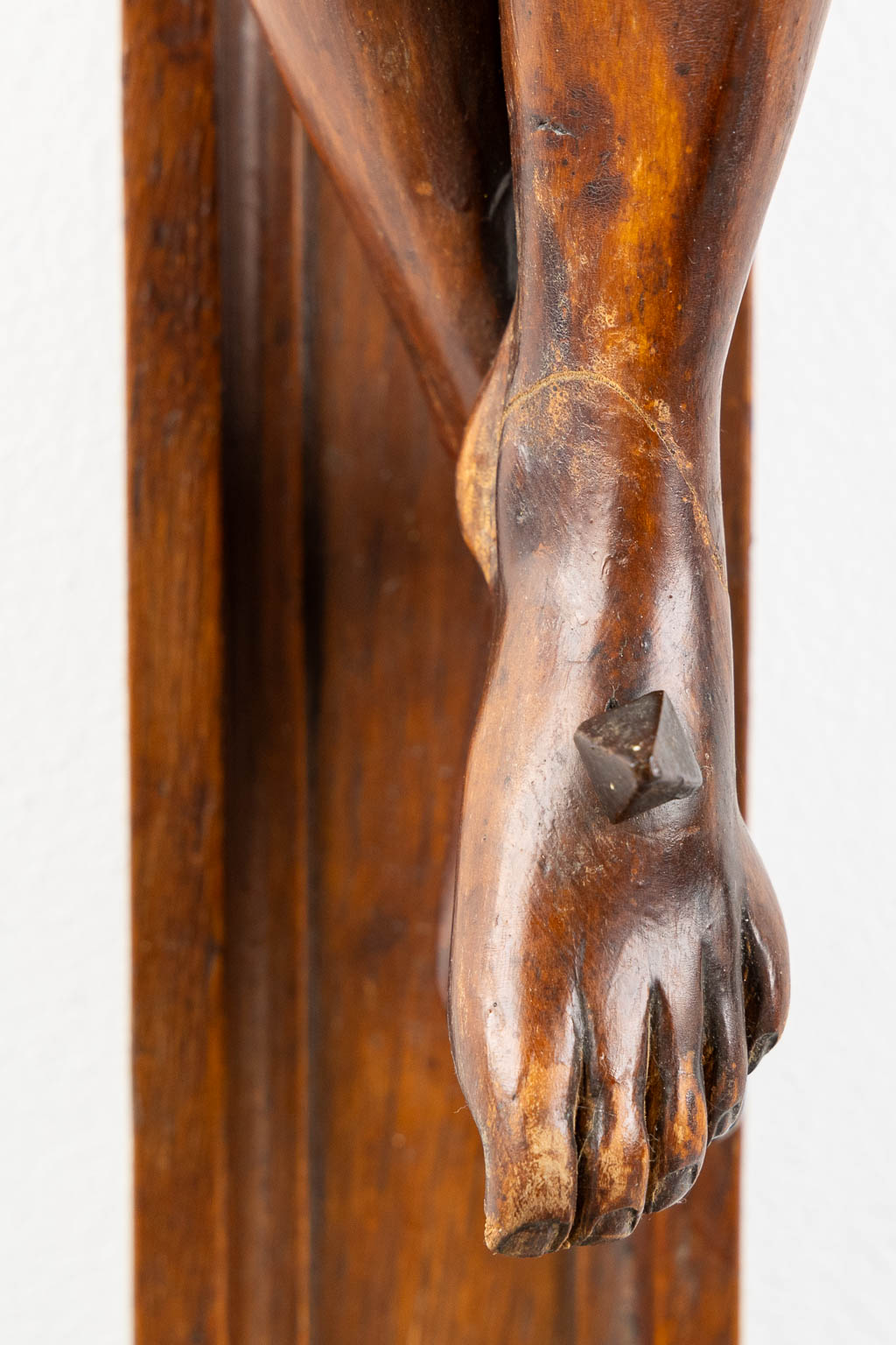 A large crucifix with a Corpus Christi, sculptured wood. 19th C. (W:78 x H:130 cm)