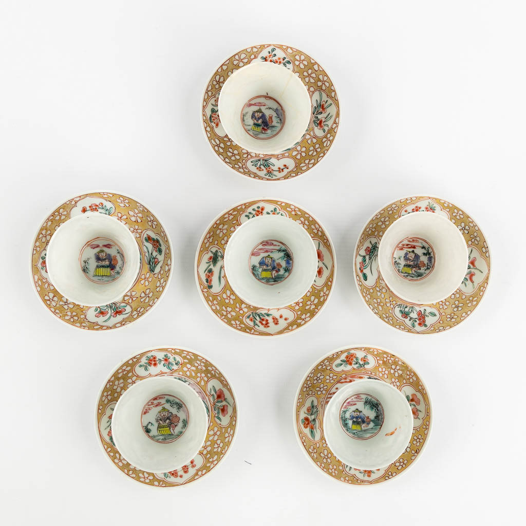 Six cups and saucers, Chinese Eggshell porcelain, Yongzheng period. (H:5,5 x D:3,5 cm)