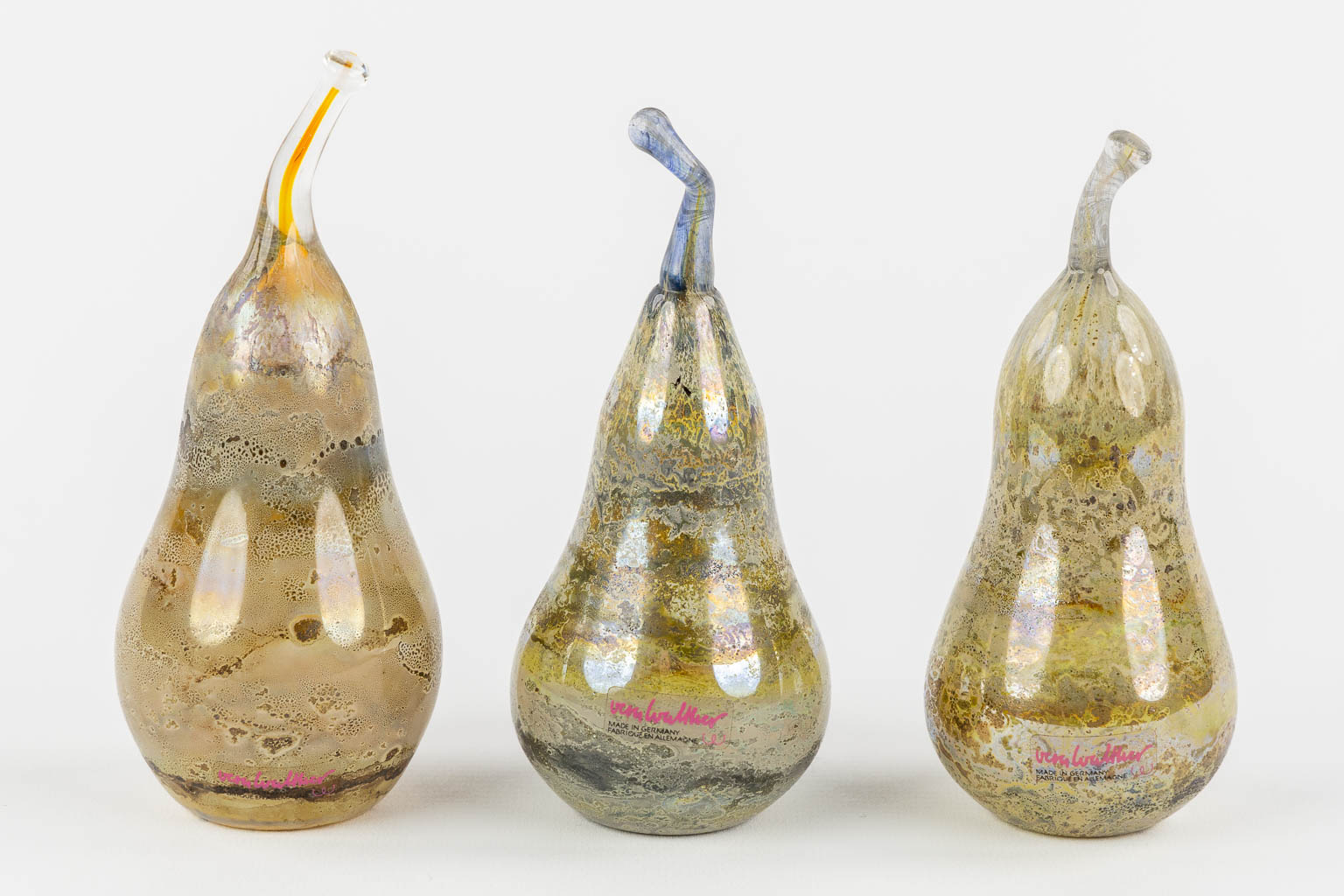 Walther Glass, Germany, three decorative pears. 