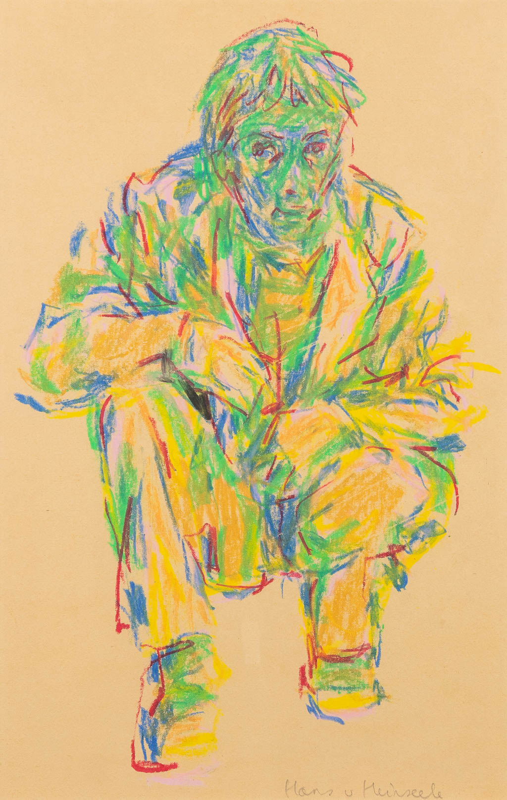 Hans VAN HEIRSELE (XX) portret van een man, gouache op papier (29 x 46cm)