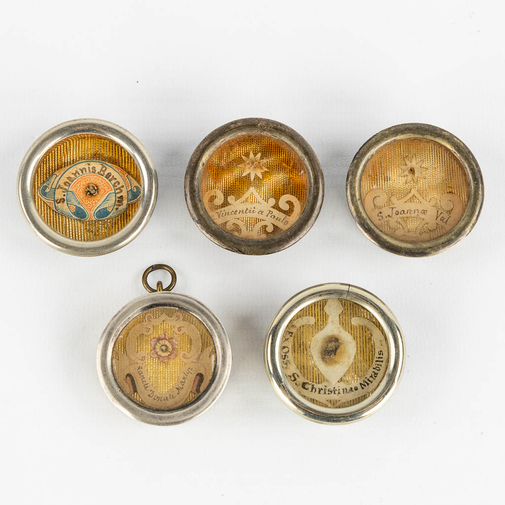 Five sealed theca with relics for saints. 