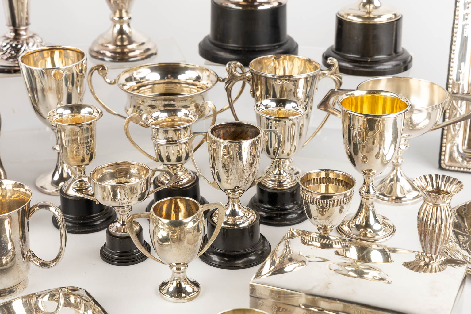 A large collection of silver items, Trophy