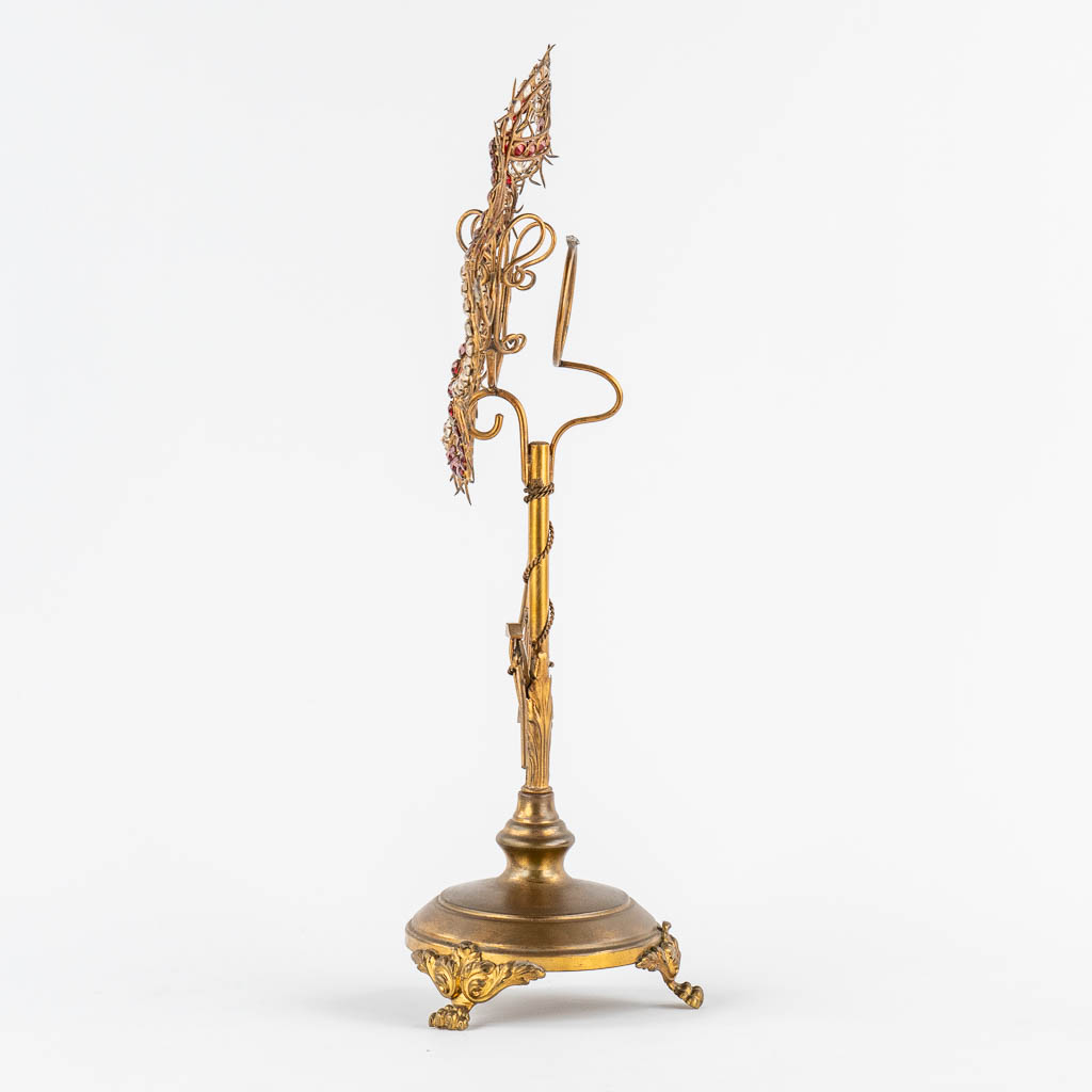 A small Monstrance, Brass, Crown of Thorns with facetted glass. circa 1900. 