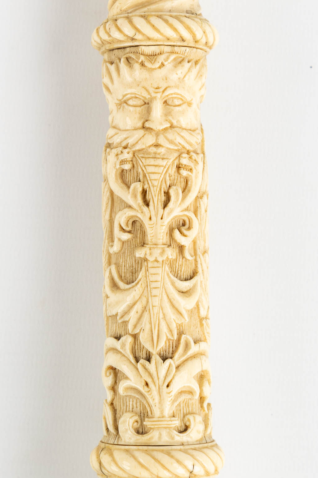 A sculptured ivory sceptre, sculptured mythological figurines. 19th C. (L:63 cm)