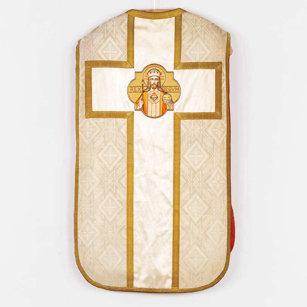 A Chasuble, Roman Chasuble and Stola, Embroideries with an image of Jesus Christ, Rex Regum. 