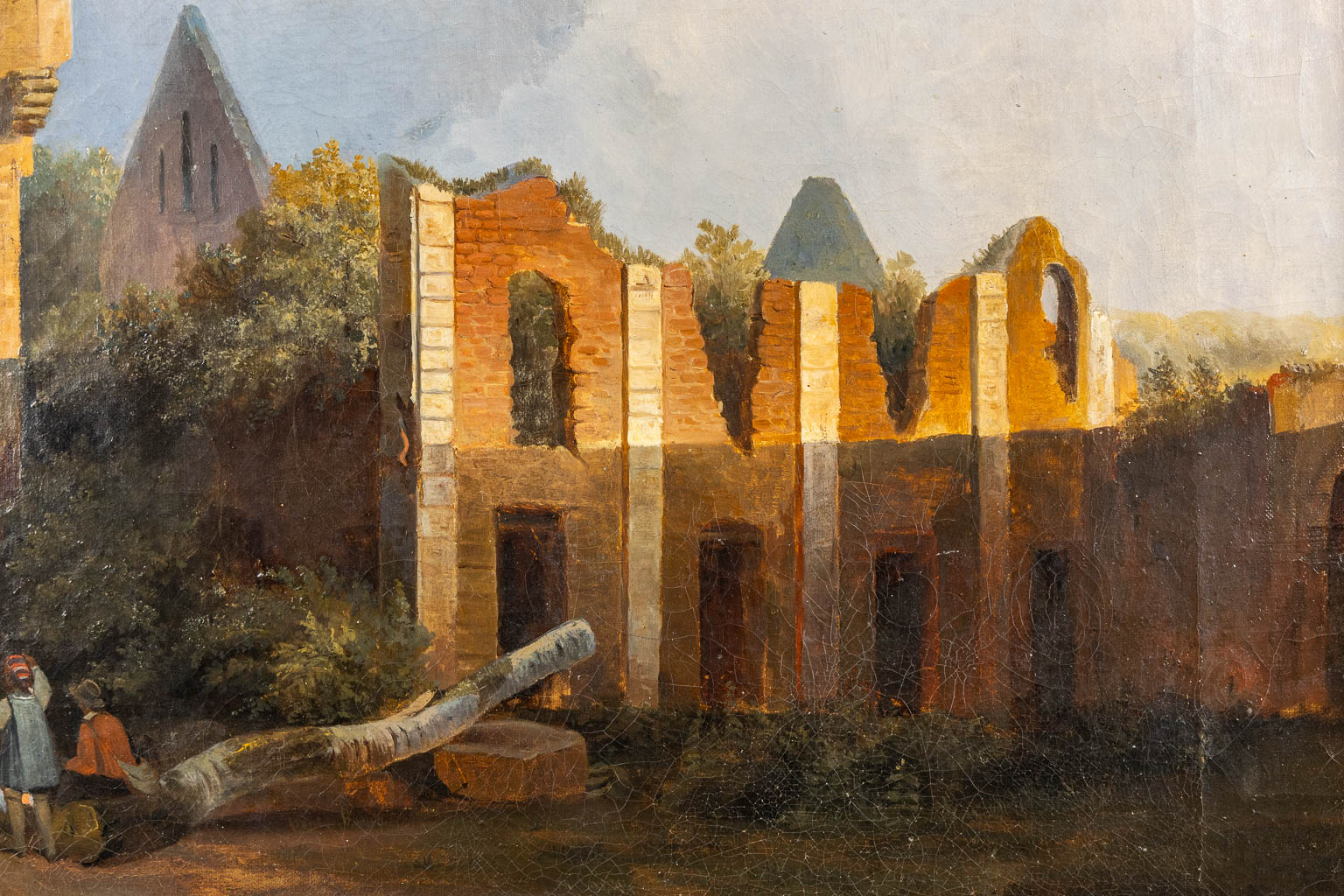 French School, 'Camping near the ruins', oil on canvas. 19th C.