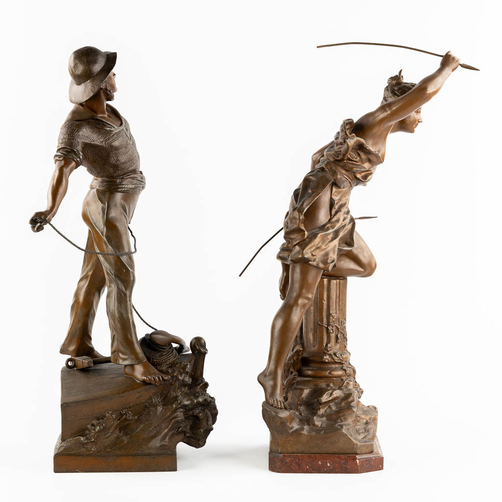 Waagen and Obiols, two spelter figurines. Circa 1900. (H:71 cm)