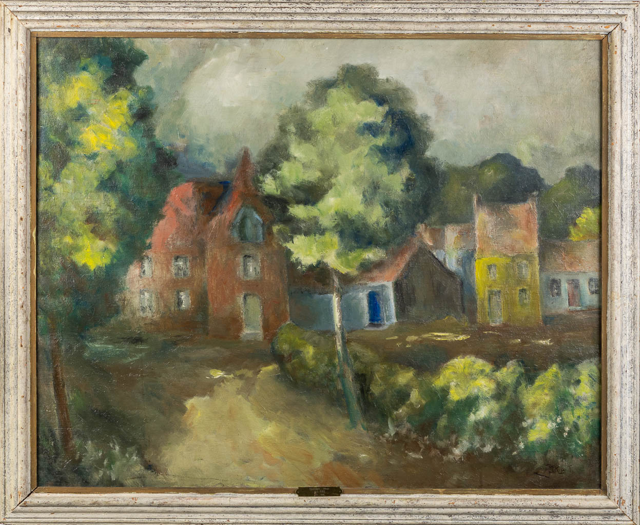 A decorative View on a village, signed J.J. Kat. Oil on canvas.