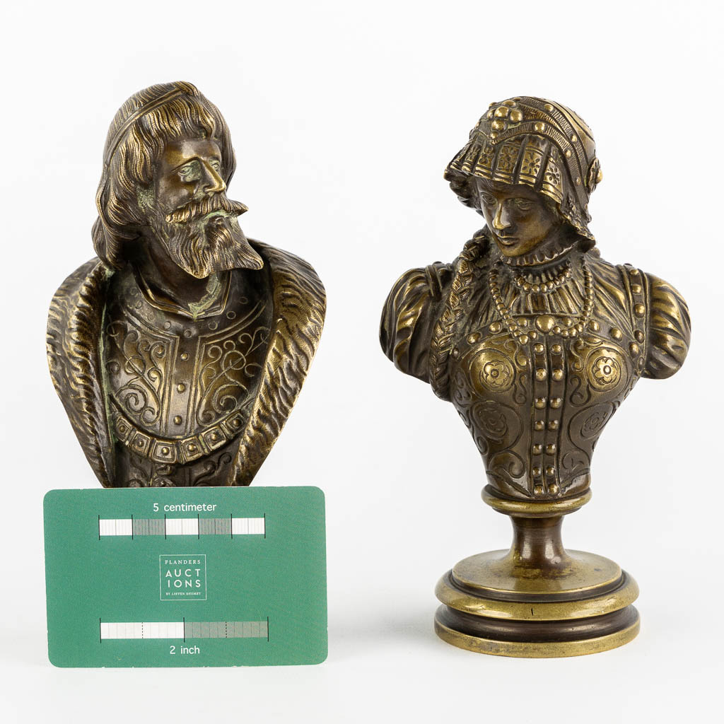 Een paar Russische bronzen figuren, Vladimir II Monomakh & Gytha of Wessex, Prinses van Engeland, 19de eeuw. (H:18 cm)