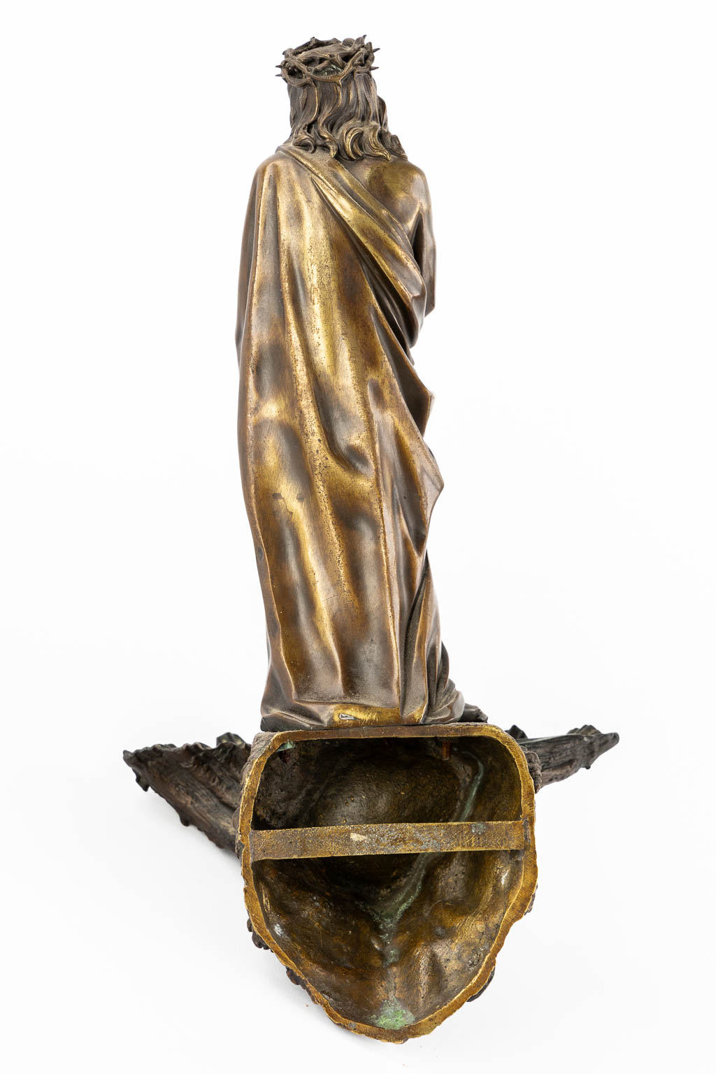 A fine holy water font 'Christ bound to the column, patinated bronze. 19th C.