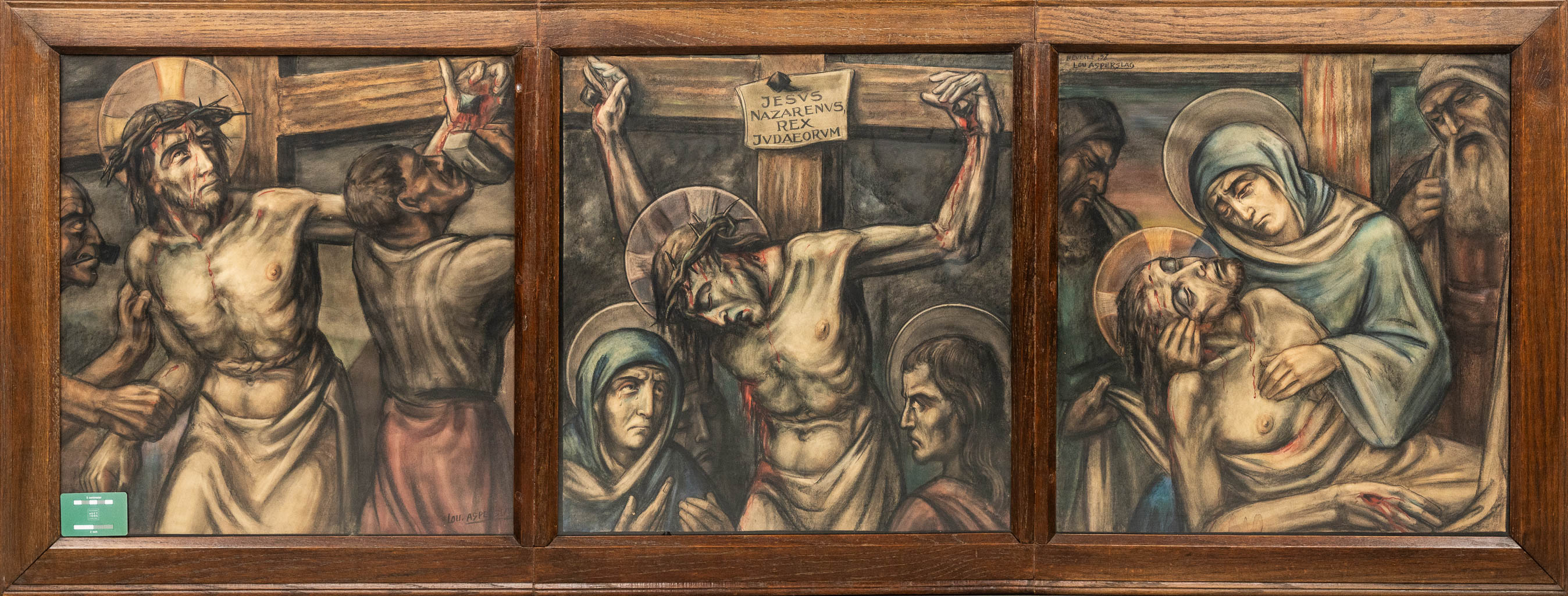 Three stations from a 'Stations of the cross', pastel on paper. Signed Lou ASPERSLAGH (1893-1949).