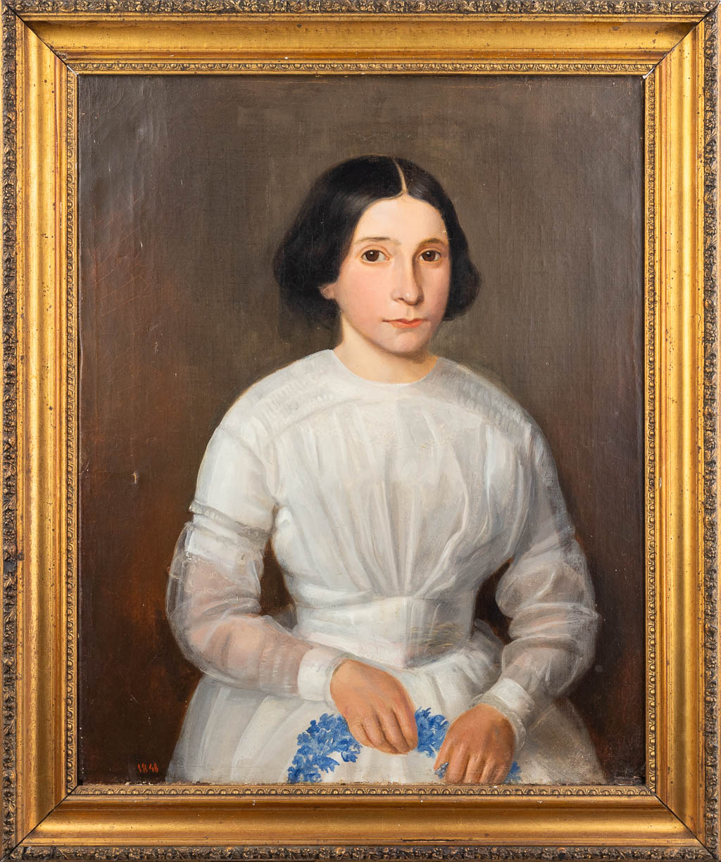 Portrait of a young lady, oil on canvas. 19th C. (W: 50 x H: 64 cm)