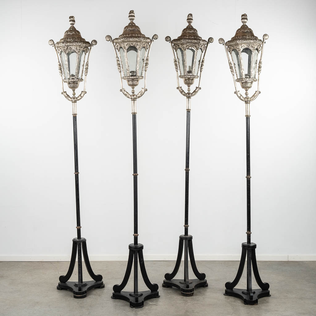 A set of four Baroque-style Church Lanterns, silver-plated metal. (c.1900). 