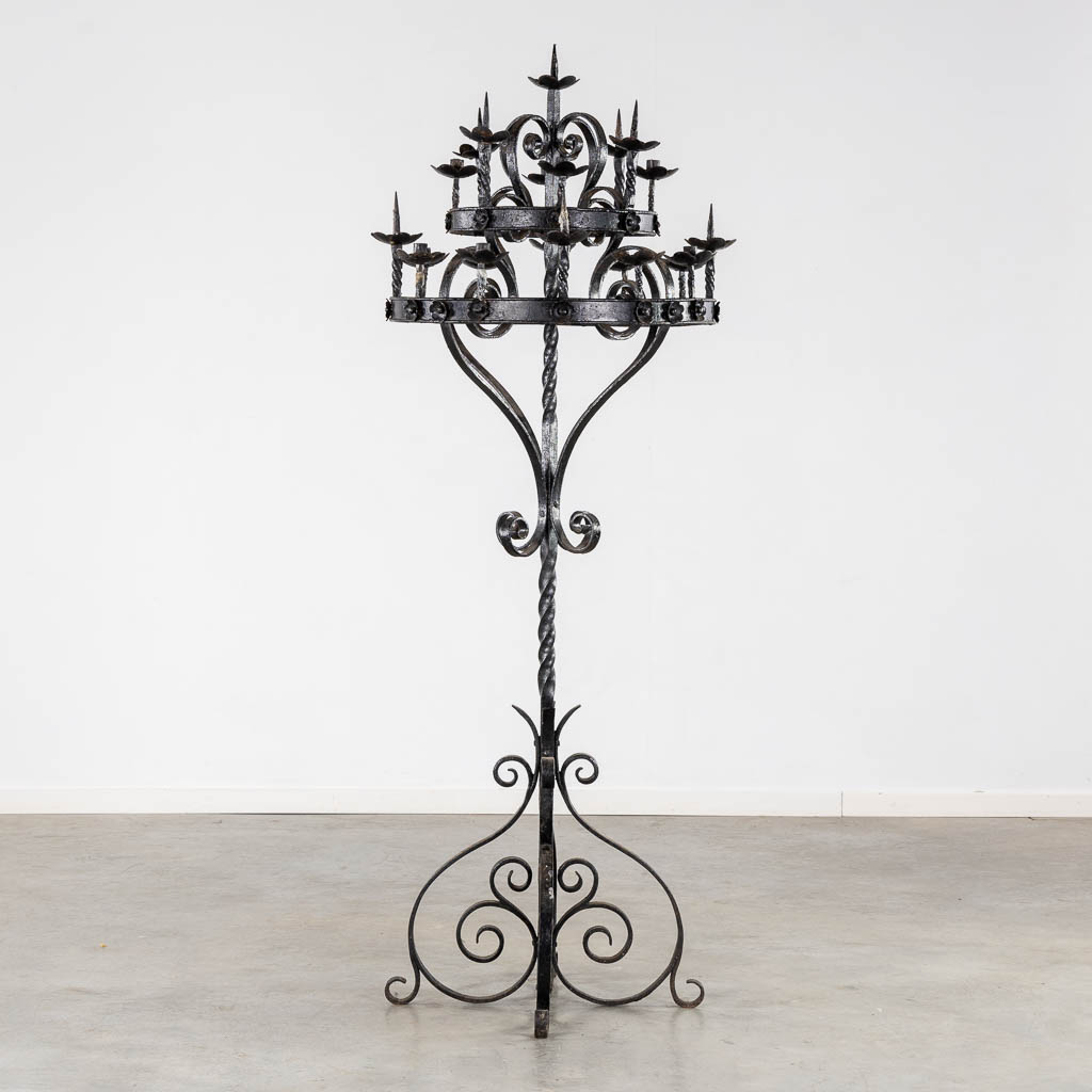 A large Chruch Altar Candelabra, Wrought iron. (H:184 x D:70 cm)