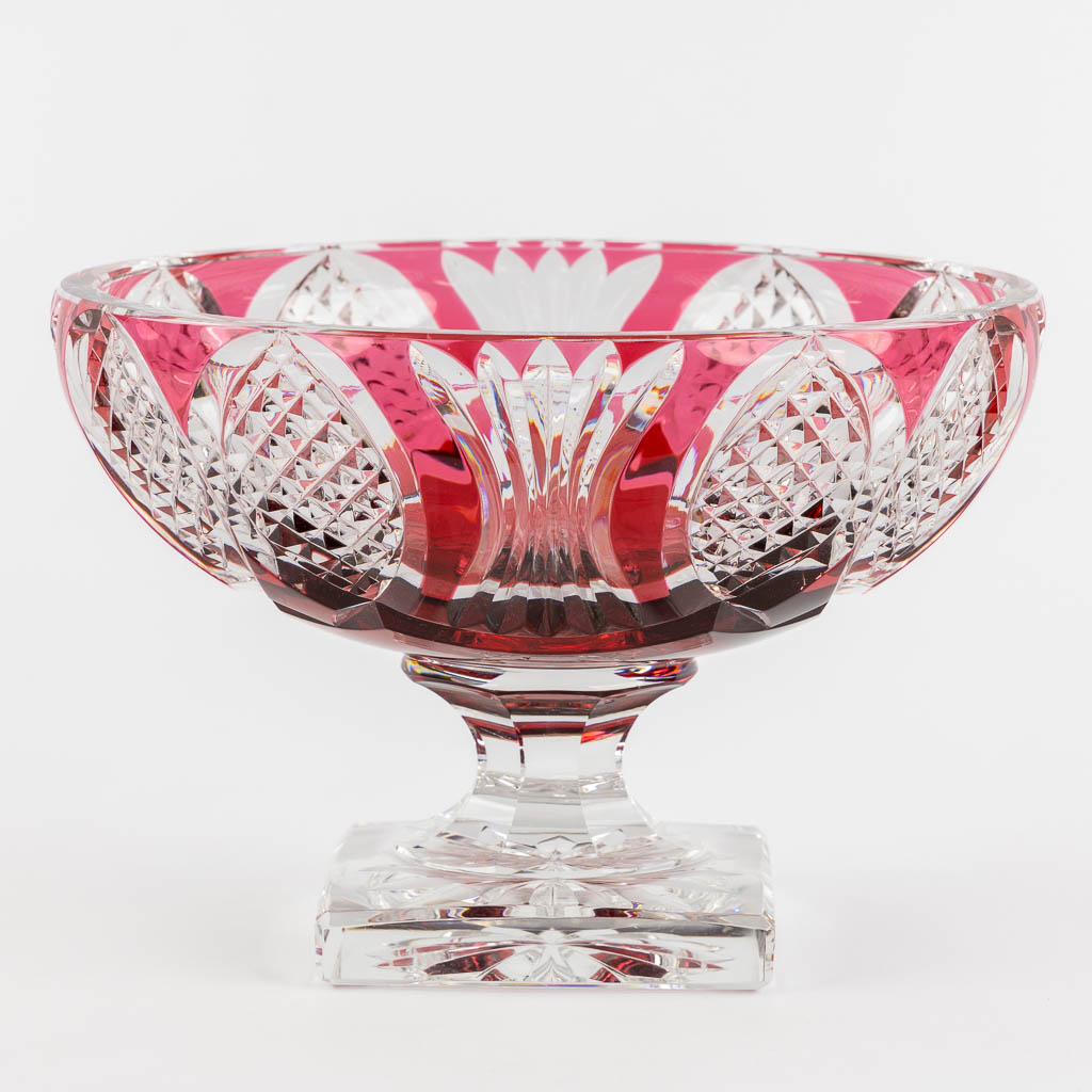 Val Saint Lambert, a large bowl, cut and coloured crystal. (H:21 x D:31 cm)