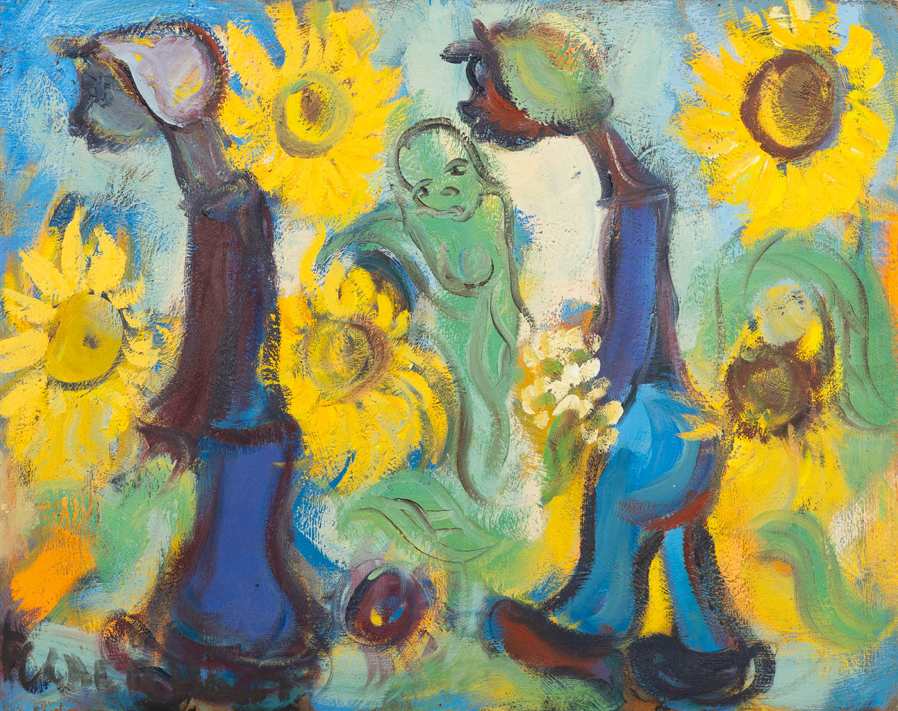 Frans CLAERHOUT (1919-2006) 'Zonnebloemen'. (W:92 x H:73 cm)