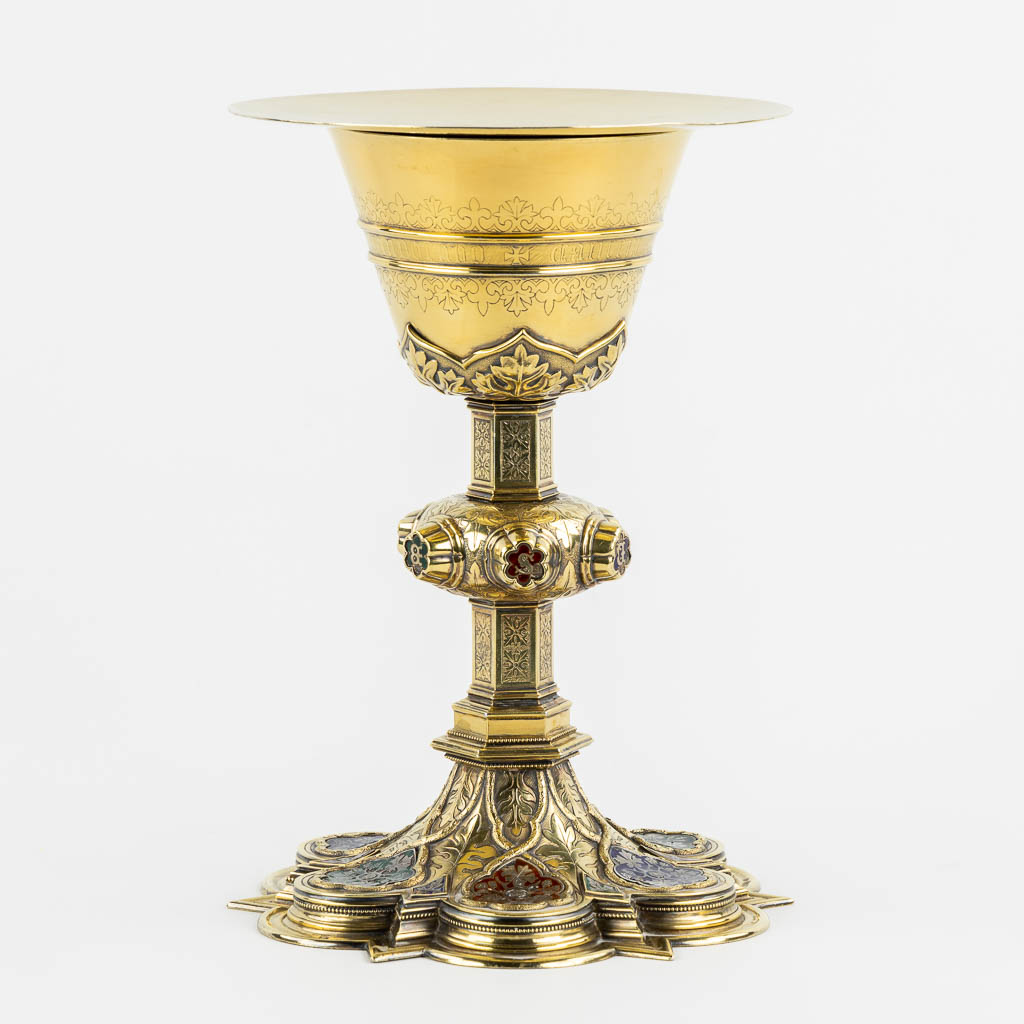 Joannes VAN DAMME (1798-1869) 'Chalice' silver with enamel. Gothic Revival, Bruges. 1855. (H:24,5 x D:17,5 cm)