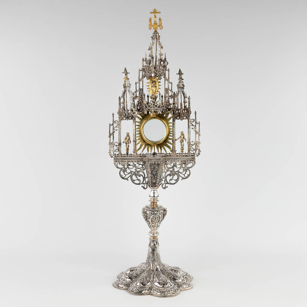 An exceptional tower monstrance, Germany, 16th and 17th C. Late gothic period. (L:26 x W:27 x H:79 cm)