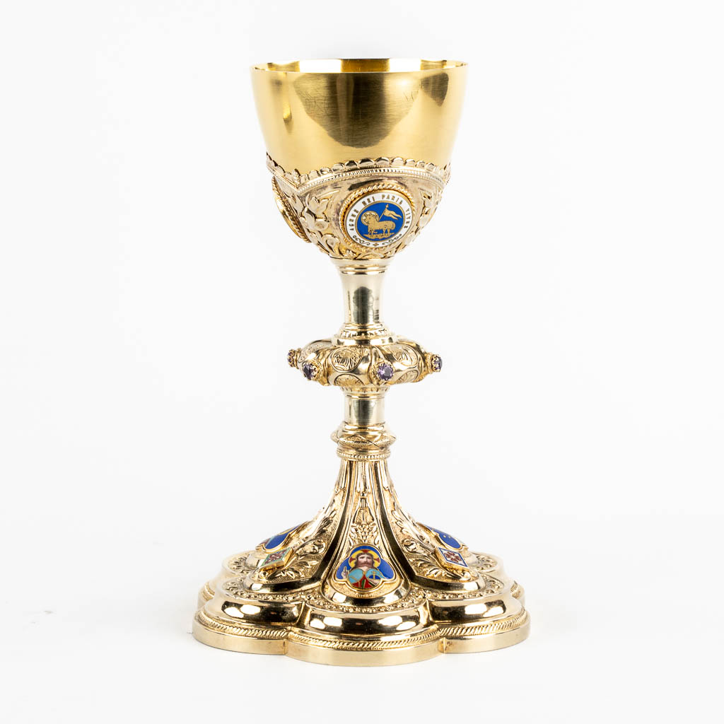 A Gothic Revival Chalice, Silver mounted with enamel and cabochons, France, 950/1000. 661g. 