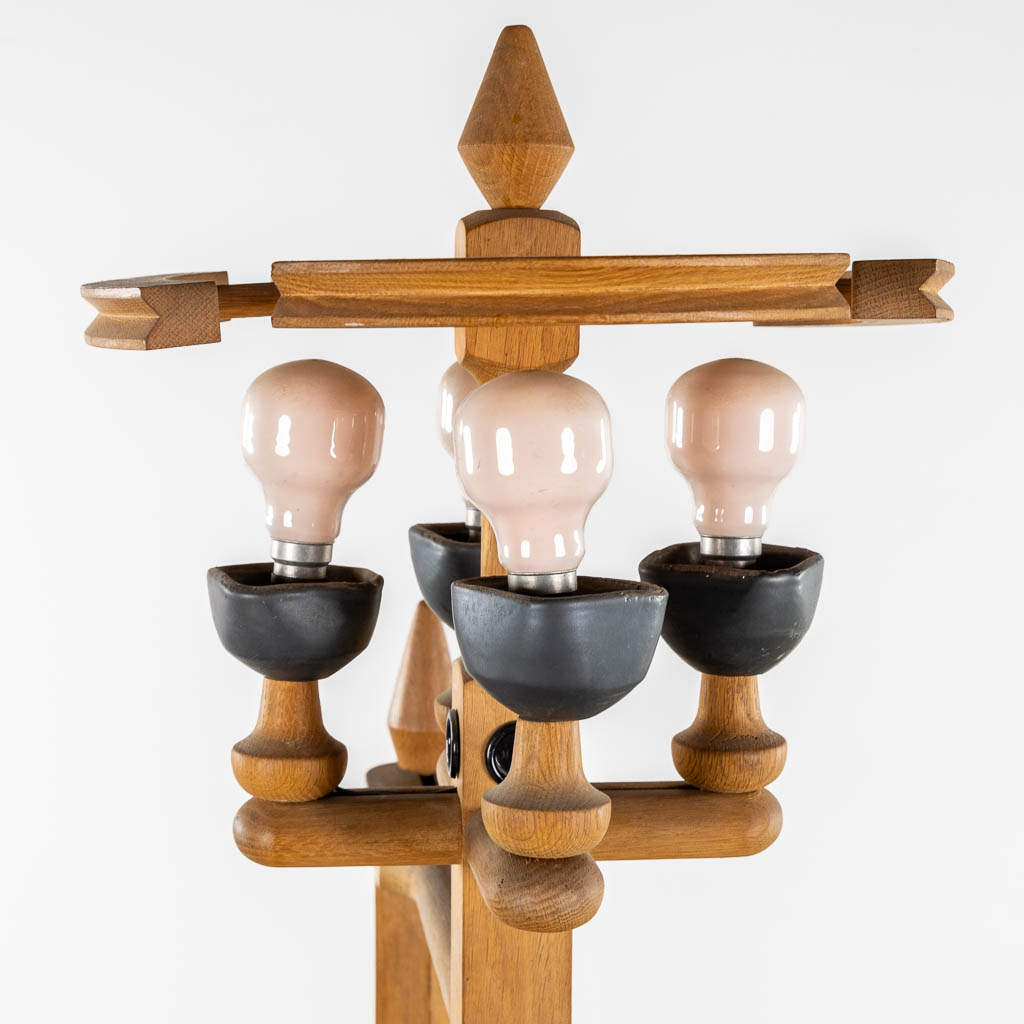 Robert GUILLERME & Jacques CHAMBRON (XX) Floorlamp, wood and ceramic. Circa 1960. (L:45 x W:45 x H:176 cm)