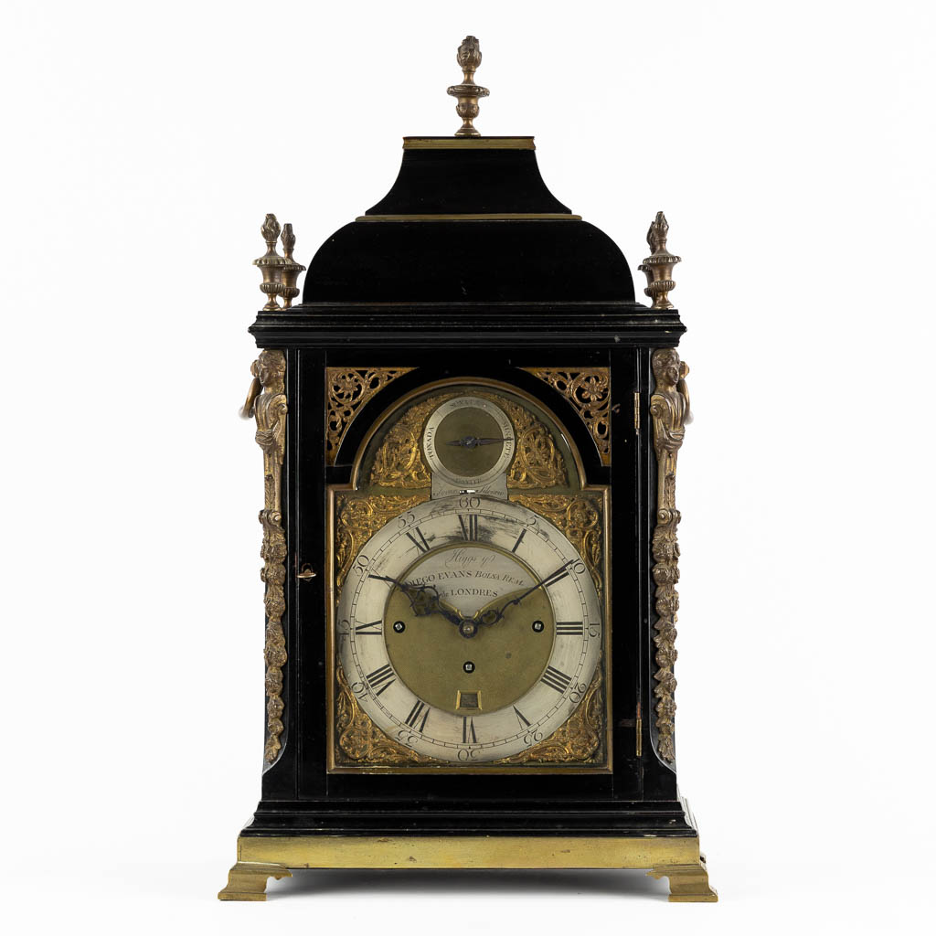 Higgs & Diego Evans, London, an English mantle clock with 8 bells, a gong. 18th C. (L:23 x W:36 x H:63 cm)