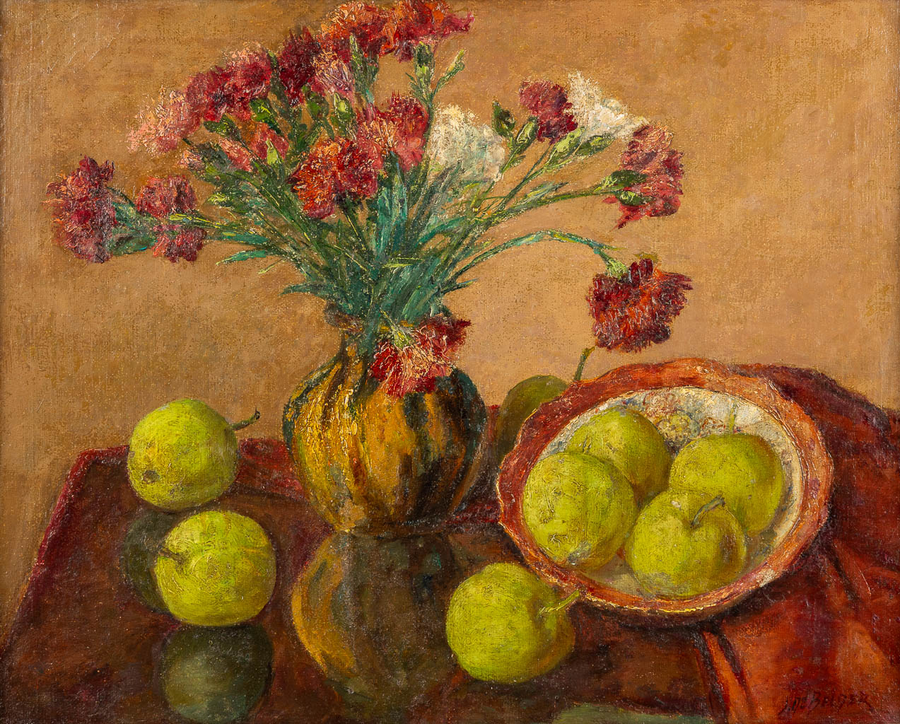 Jozef DE BELDER (1871-1927) 'Stilleven met appels'. (W:61 x H:50 cm)