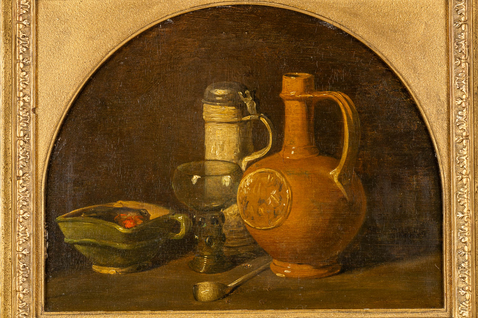 Two antique still life paintings, oil on canvas and panel. 19th C. 