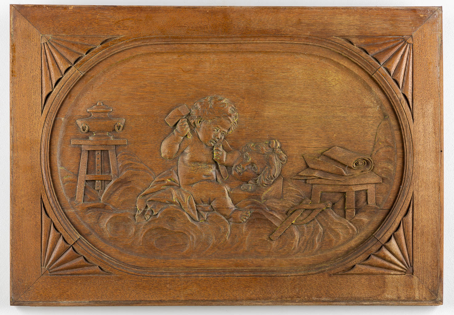 A wood-sculptured panel from the Arts series 