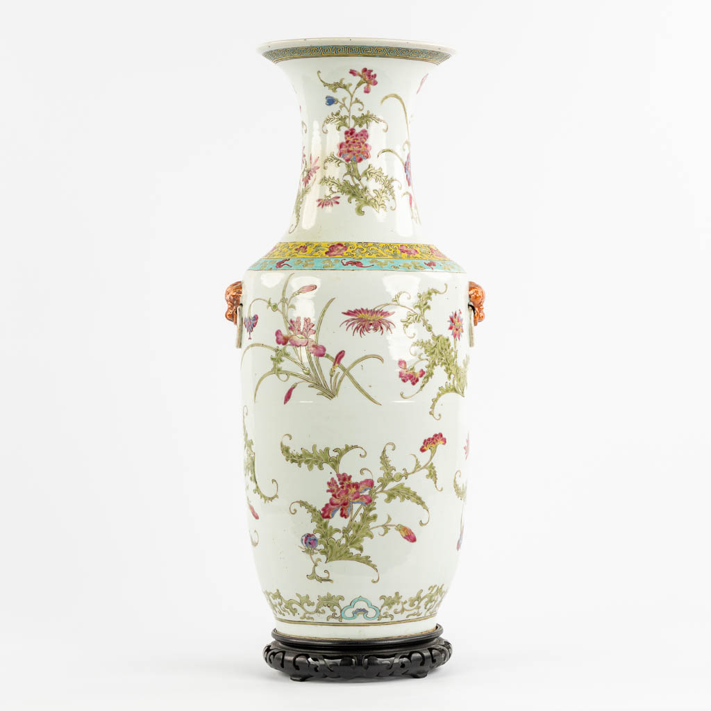 A Chinese vase with a floral decor, late 19th C. (L:21 x W:25 x H:60 cm)