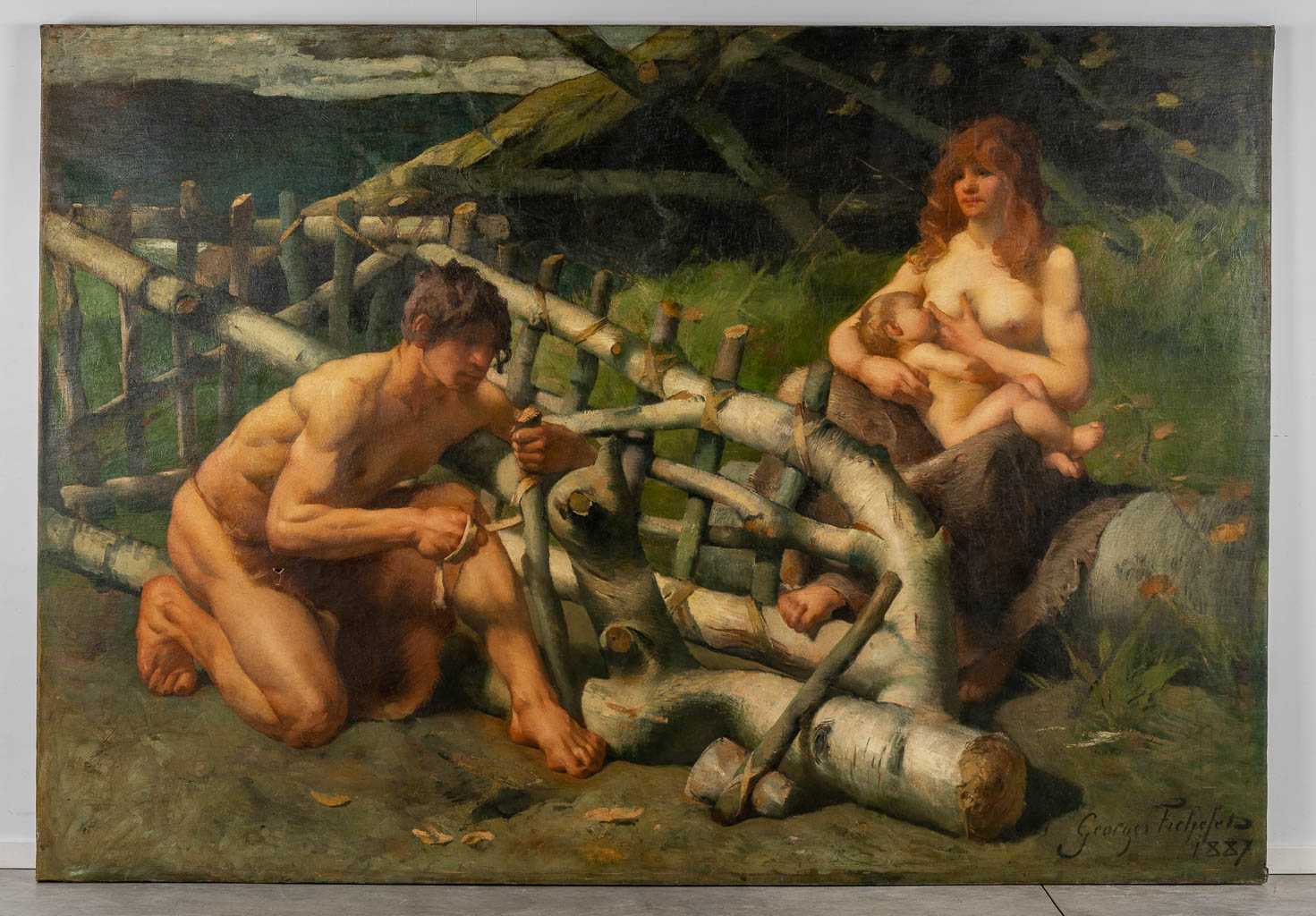 Georges FICHEFET (1864-1954) "La construction du traîneau, aux temps  primitifs" (1887)