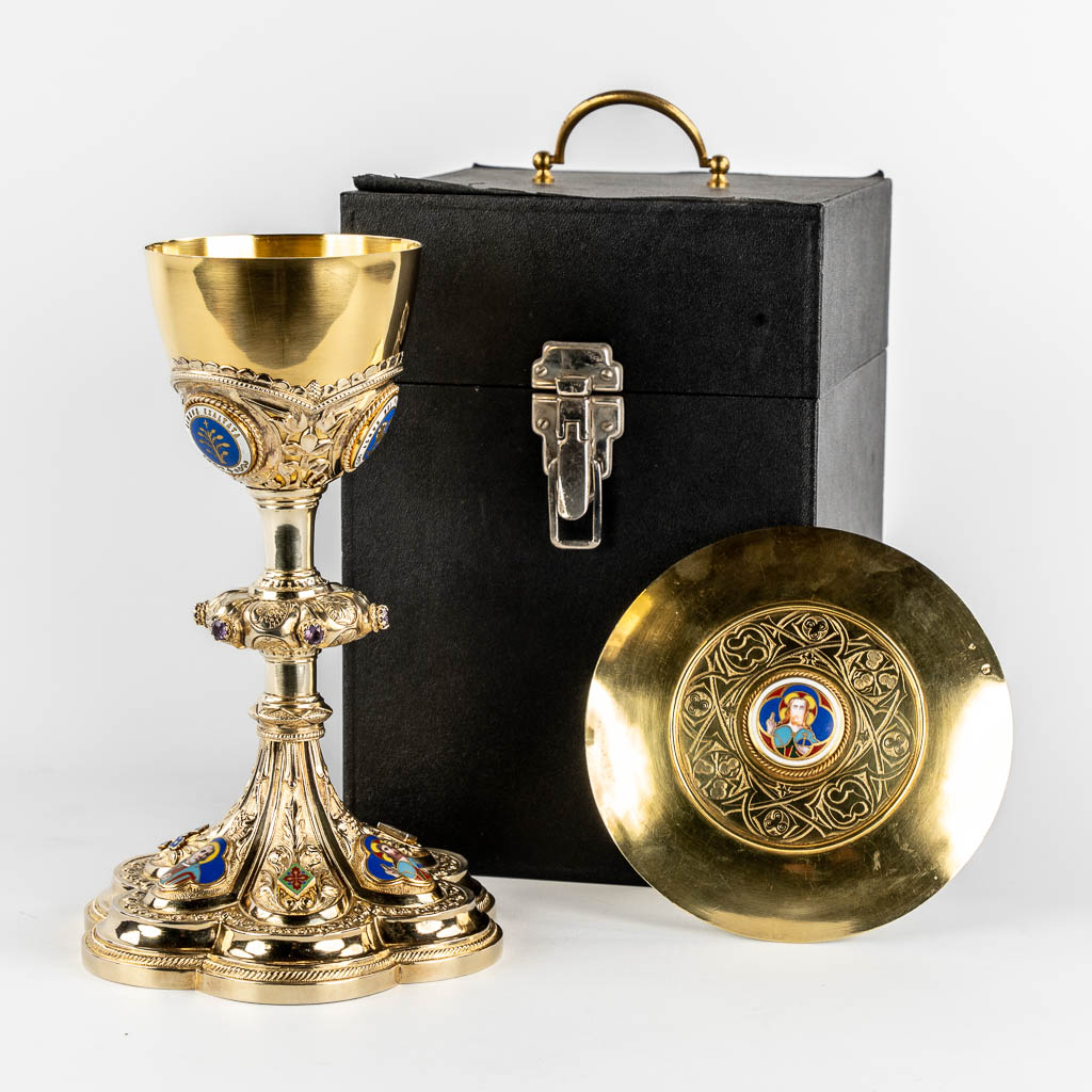 A Gothic Revival Chalice, Silver mounted with enamel and cabochons, France, 950/1000. 661g. 