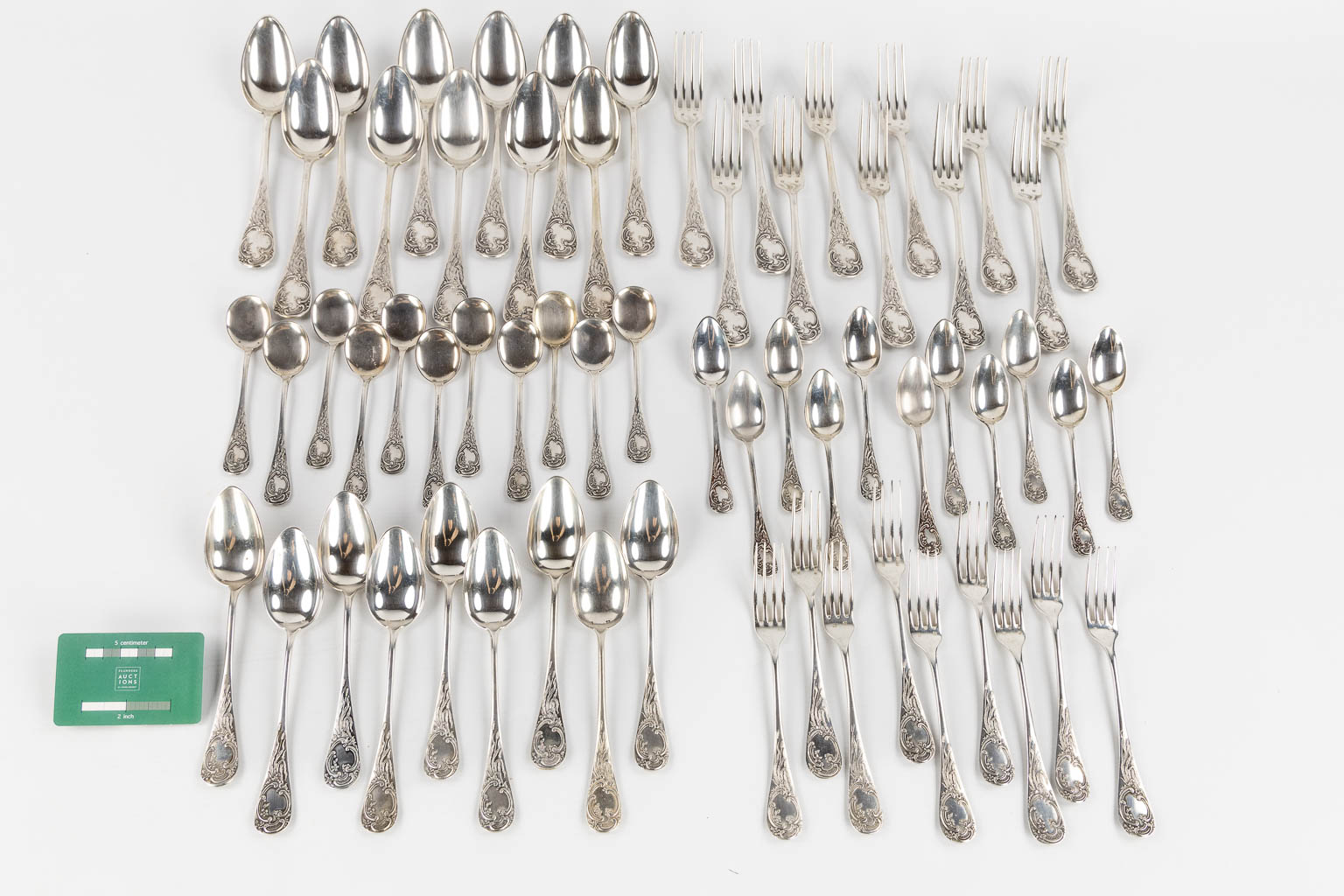 Delheid, a 62-piece silver cutlery. Belgium. 3,211kg. 