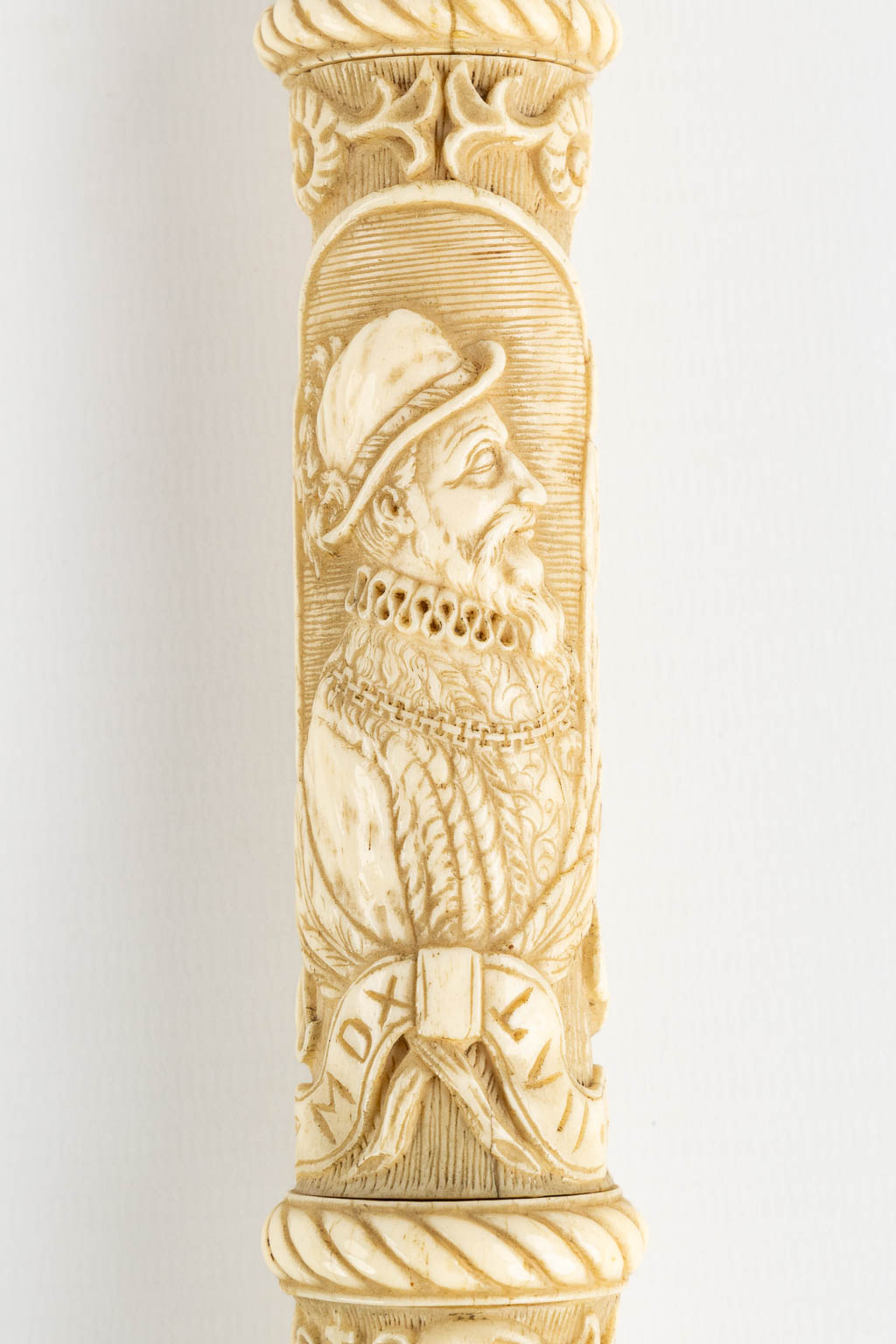 A sculptured ivory sceptre, sculptured mythological figurines. 19th C. (L:63 cm)