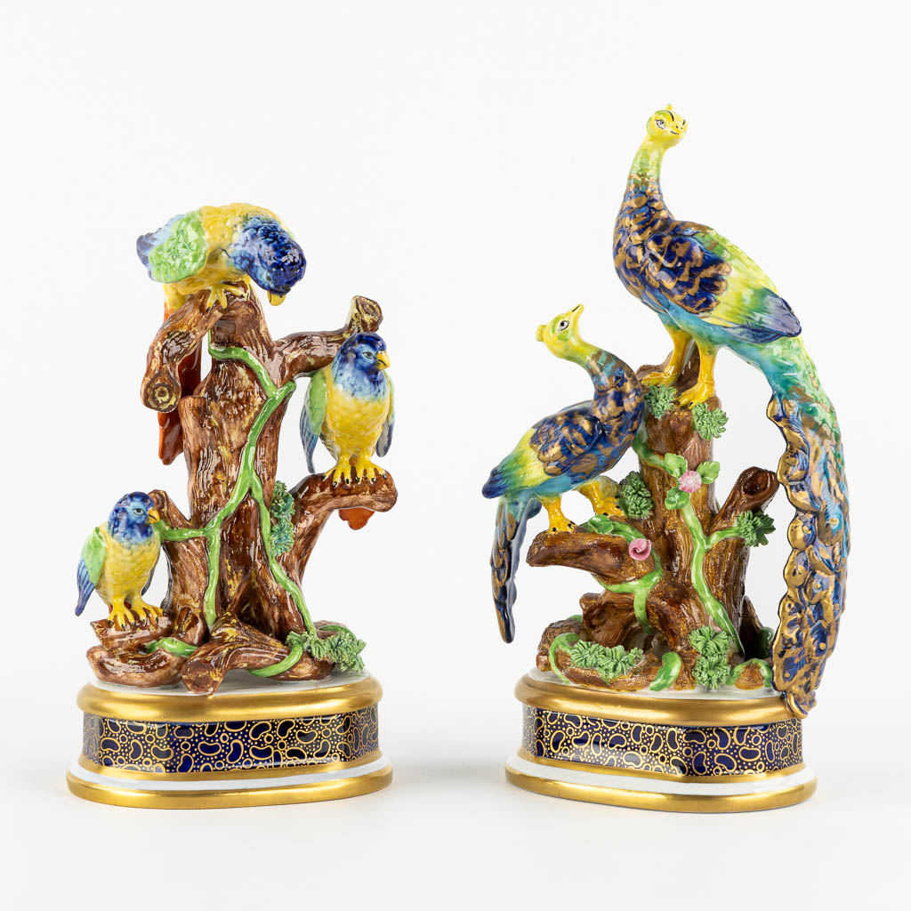 Sèvres, 'Parrots and Peacocks', polychrome porcelain. (W:13 x H:25 cm)