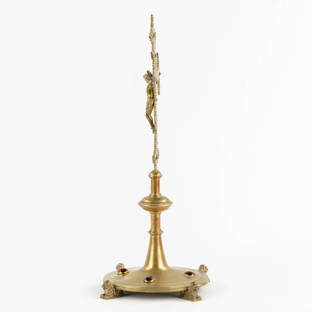 A qualitative Altar Crucifix mounted with glass cabochons, 19th C. (L:17 x W:17 x H:45,5 cm)