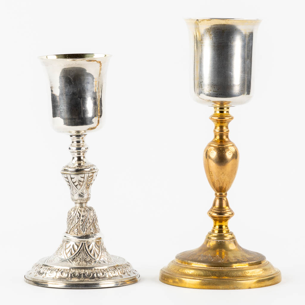 Two chalices with a silver cuppa, on a silver-plated and copper base.