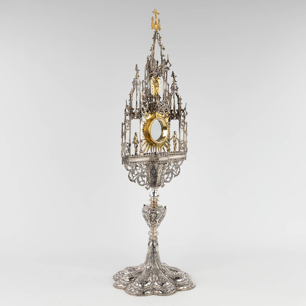 An exceptional tower monstrance, Germany, 16th and 17th C. Late gothic period. (L:26 x W:27 x H:79 cm)