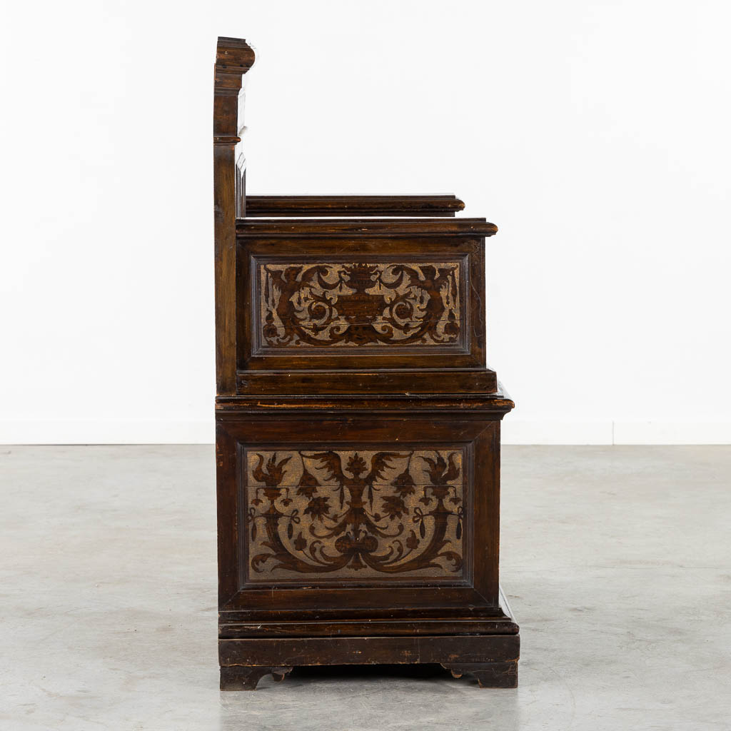 A hall-bench, Austria or Italian Renaissance, 19th C. . (L:54 x W:100 x H:114 cm)