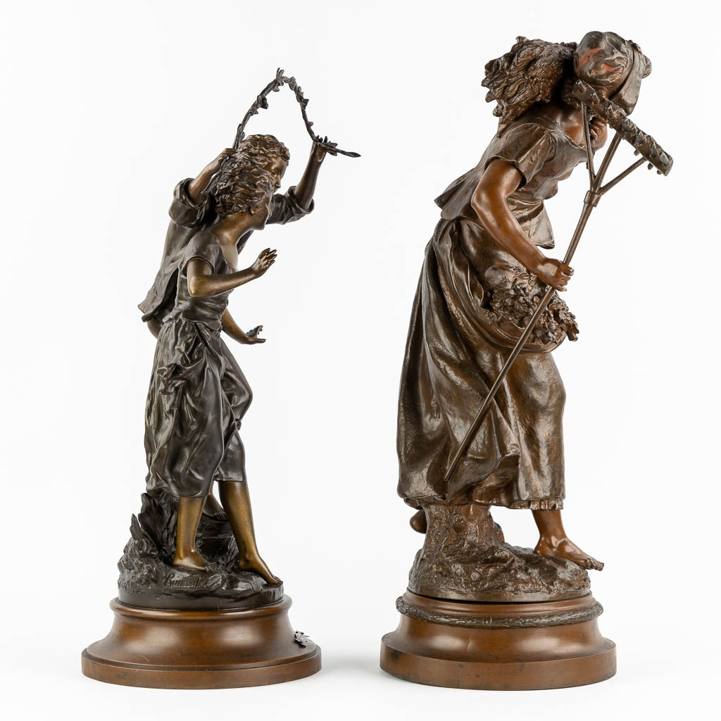 After Auguste Moreau and Rancoulet, two spelter figurines. Circa 1900. (H:68 cm)