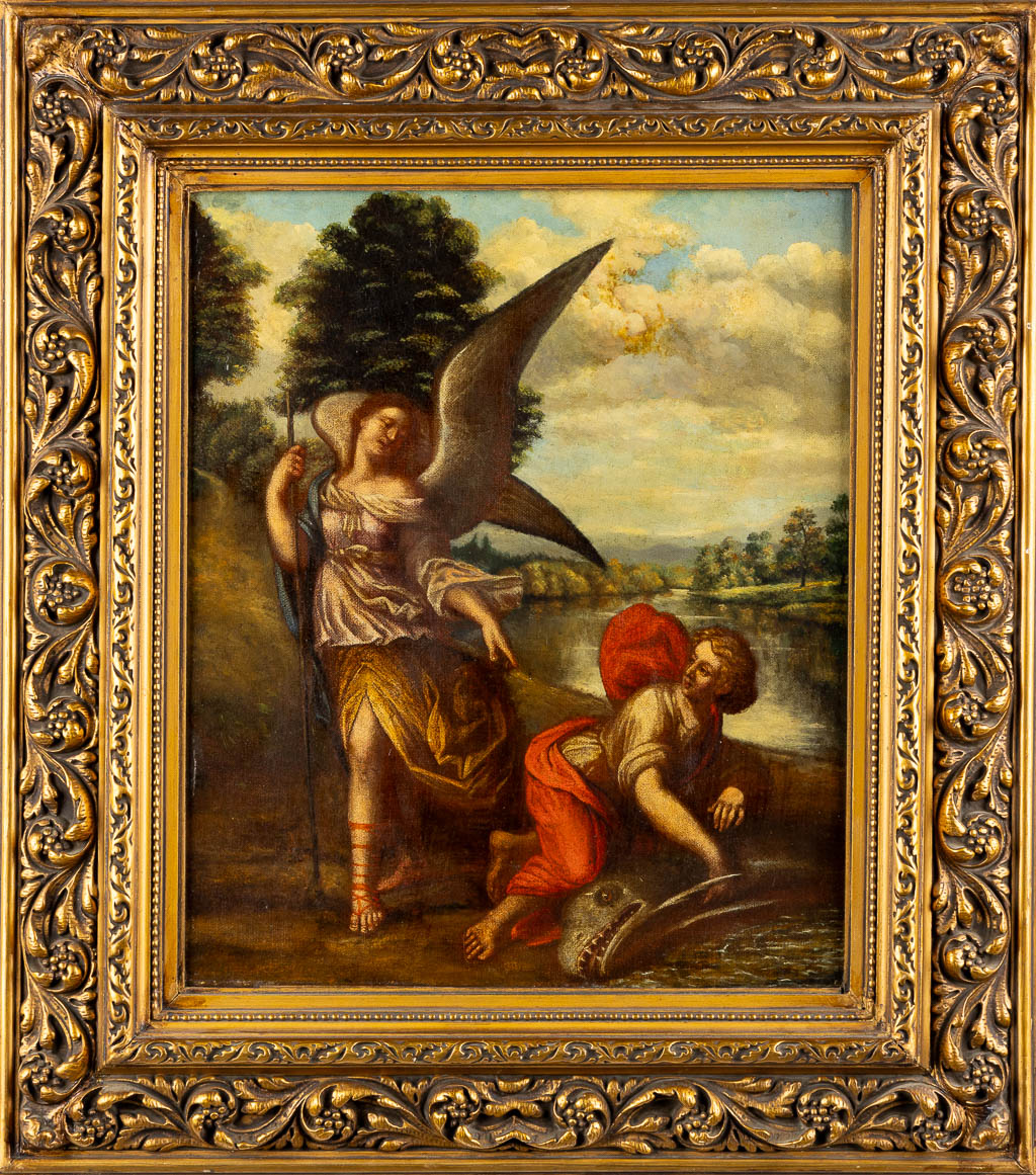 Flemish School, 'Tobi and Archangel Rafael', oil on canvas. 18th C.