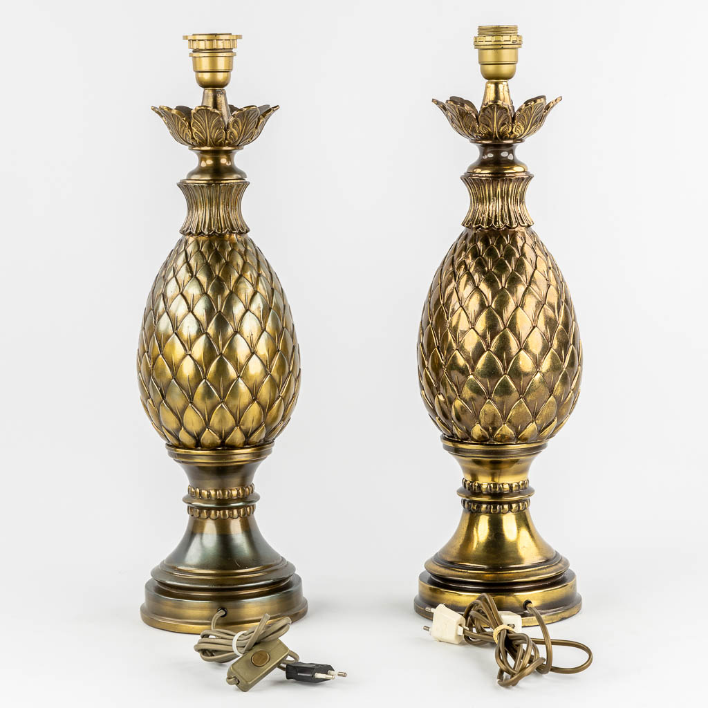 Lusterie Deknudt, 'Pineapples' a pair of patinated brass table lamps. 