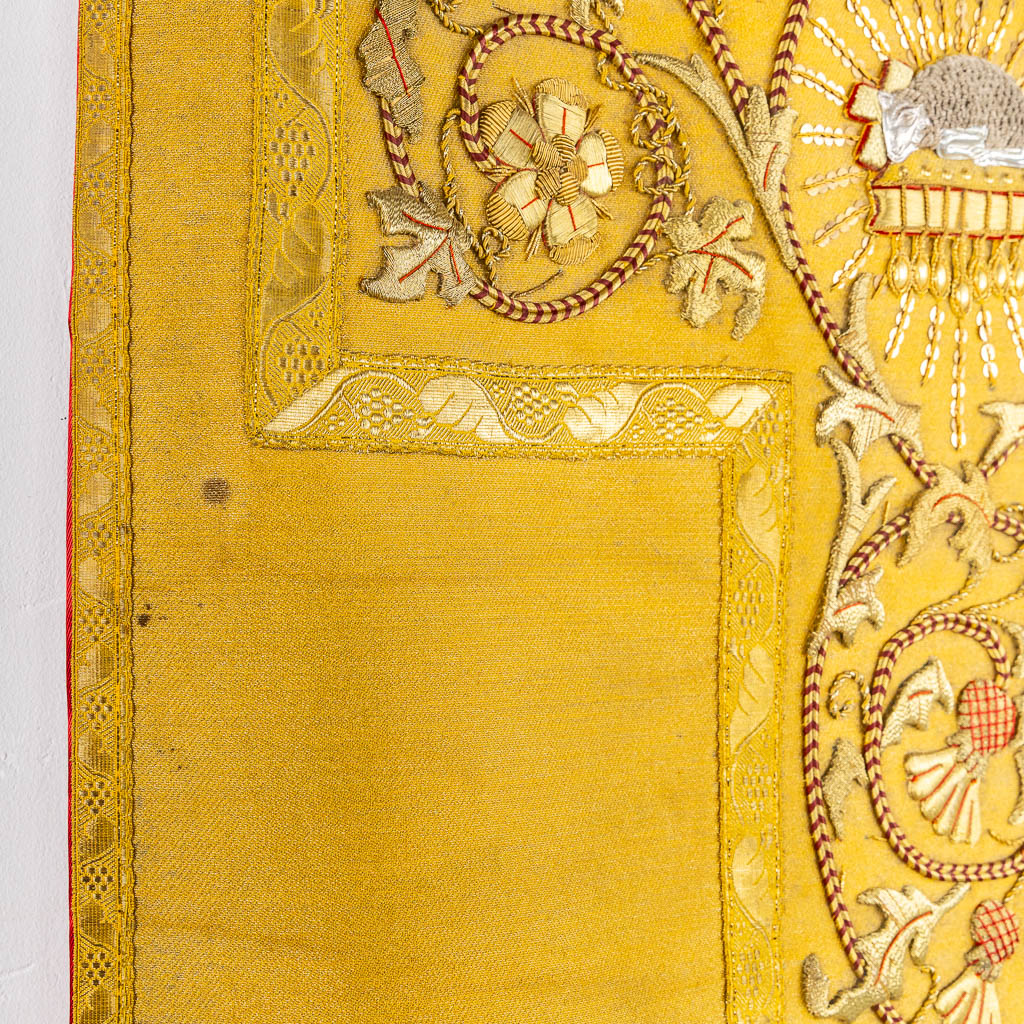 A pair of Dalmatics and three Roman Chasubles, Thick Gold Thread and embroideries.