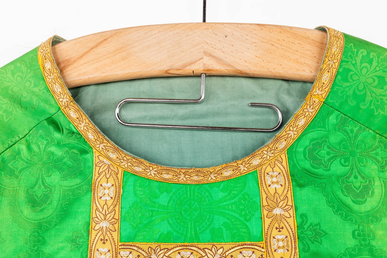 A set of 5 antique Roman Chasubles with two matching stola and a Chalice veil.