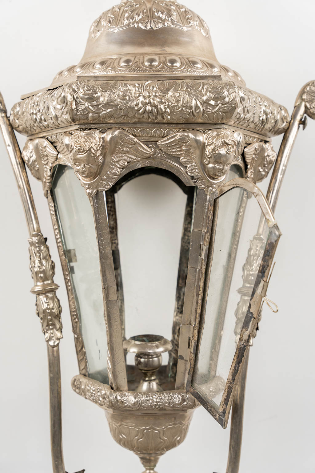 A set of four Baroque-style Church Lanterns, silver-plated metal. (c.1900). 