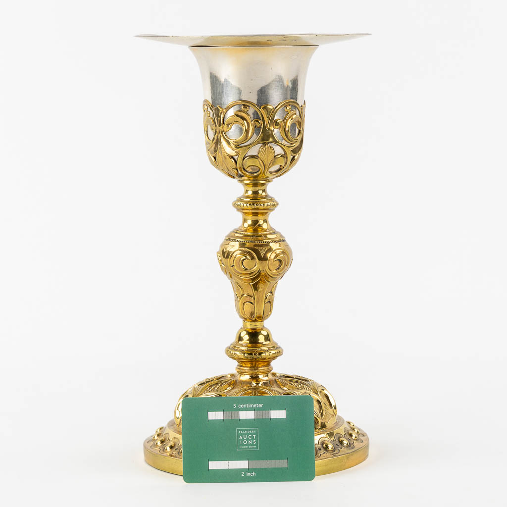 A Baroque Revival Chalice, brass with a silver cuppa, Objects of Passion decor. 19th C.