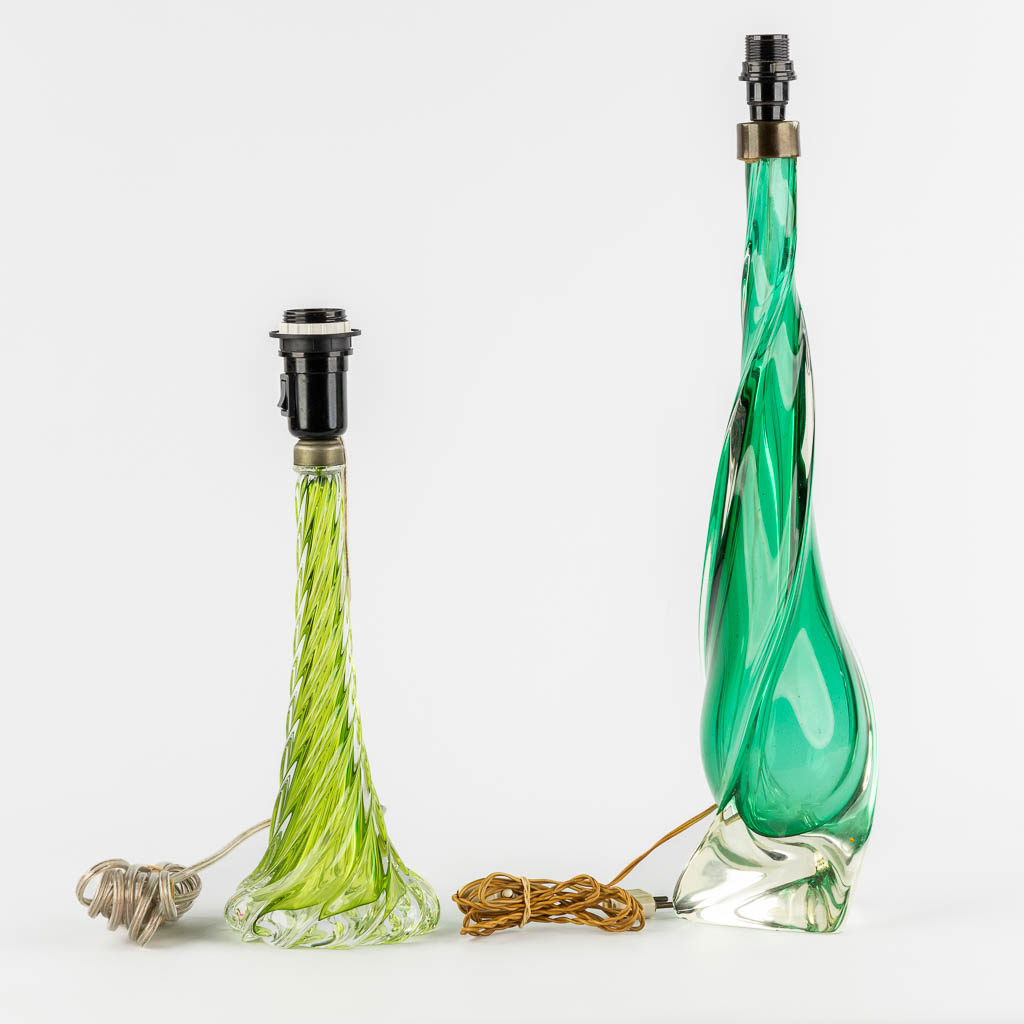 Val Saint Lambert, two glass table lamps. (H:55 cm)